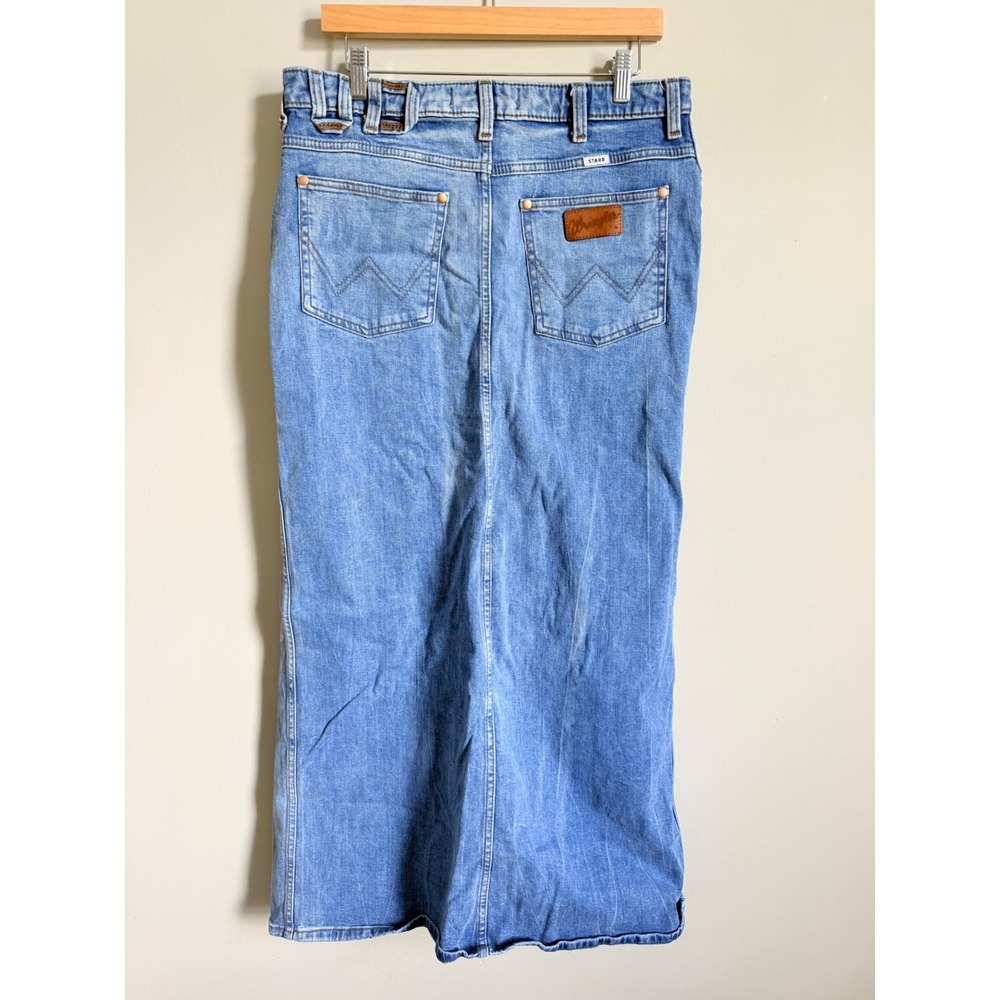 Wrangler Staud Denim Maxi Skirt Light Wash Front Slit Western Women's Size 30 - Picture 4 of 7